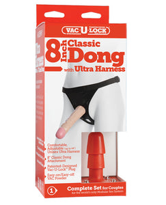 Strap Ons - Ultra Harness 2 Set W-8" Dong & Powder - Flesh