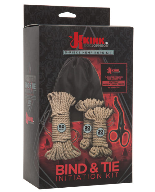 Bondage Blindfolds & Restraints - Kink Bind & Tie Initiation Hemp Rope Kit - 5 Pc Kit