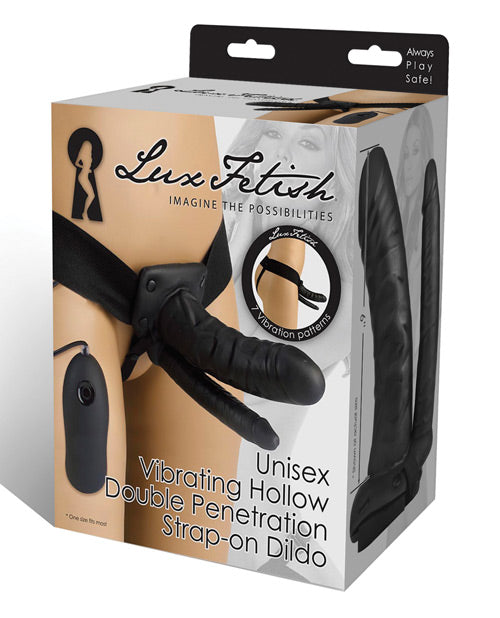 Strap Ons - Lux Fetish Unisex Vibrating Hollow Double Penetration Strap On Dildo