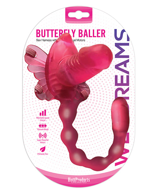 Strap Ons - Wet Dreams Butterfly Baller Sex Harness W-dildo - Pink