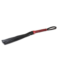 Bondage Blindfolds & Restraints - Sultra 16" Lambskin Flogger Classic Weave Grip - Black W-red Woven Handle