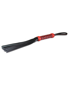 Bondage Blindfolds & Restraints - Sultra 16" Lambskin Twisted Grip Flogger - Black W-red Woven Handle