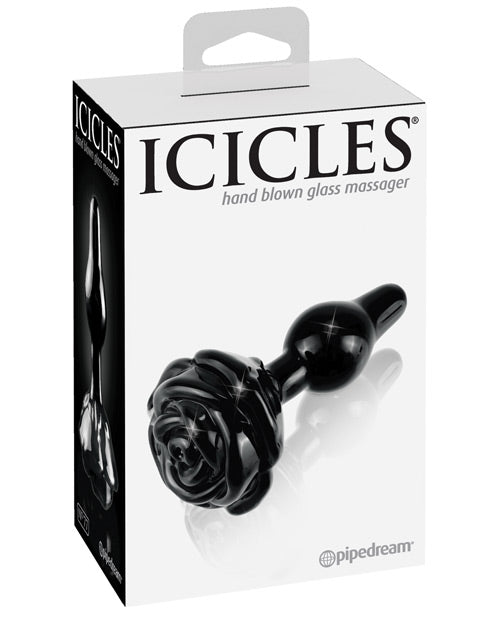 Anal Products - Icicles No. 77 Hand Blown Glass Rose Butt Plug - Black