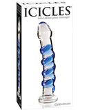 Dongs & Dildos - Icicles No. 5 Hand Blown Glass Massager - Clear W-blue Swirls
