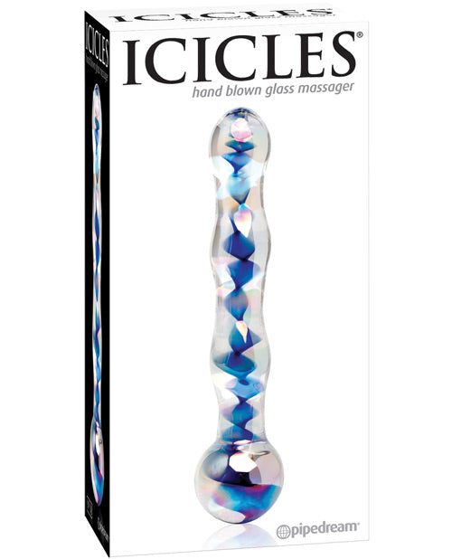 Dongs & Dildos - Icicles No. 8 Hand Blown Glass Massager - Clear W-inside Blue Swirls