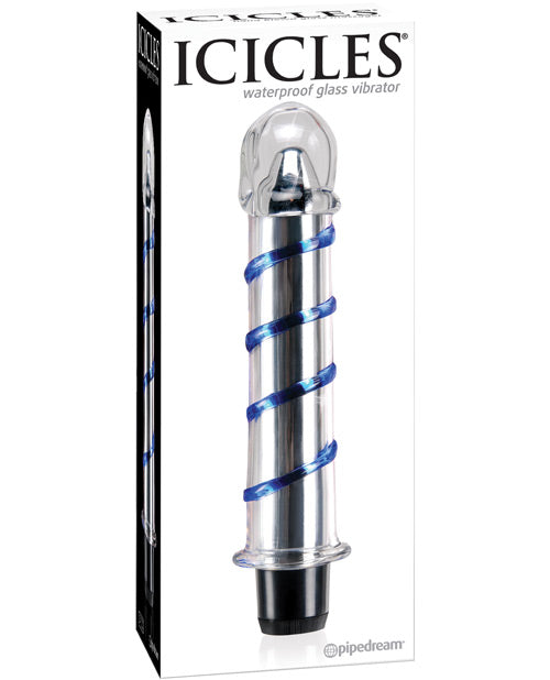 Dongs & Dildos - Icicles No. 20 Hand Blown Glass Vibrator Waterproof - Clear W-blue Swirls