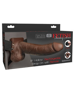 Strap Ons - Fetish Fantasy Series 8" Hollow Rechargeable Strap On W-remote - Brown