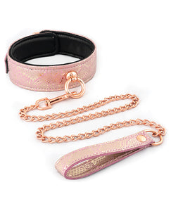 Bondage Blindfolds & Restraints - Spartacus Micro Fiber Collar & Leash W-leather Lining - Pink