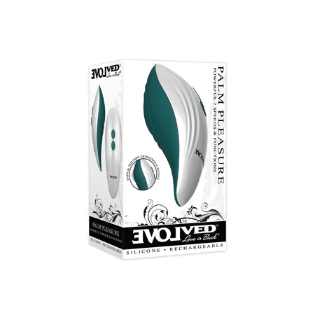 Evolved Palm Pleasure Rechargeable Silicone Multifunction Vibrator Teal/White