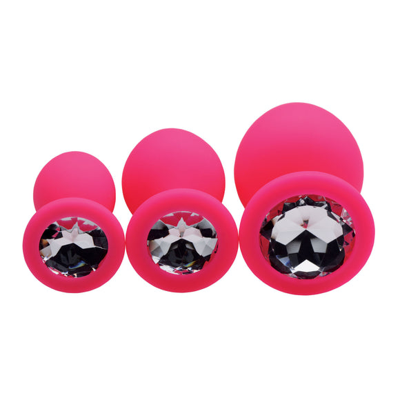 Anal Products - Pink Pleasure 3 Piece Silicone Anal Plugs With Gems