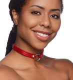 Fiery Pet Leather Choker With Silver Ring