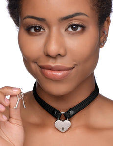 Heart Lock Leather Choker With Lock And Key