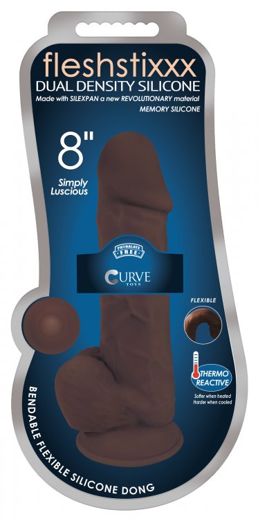 Dongs & Dildos - Silexpan Hypoallergenic Silicone Brown Bendable Dildo With Balls - Available in : 7